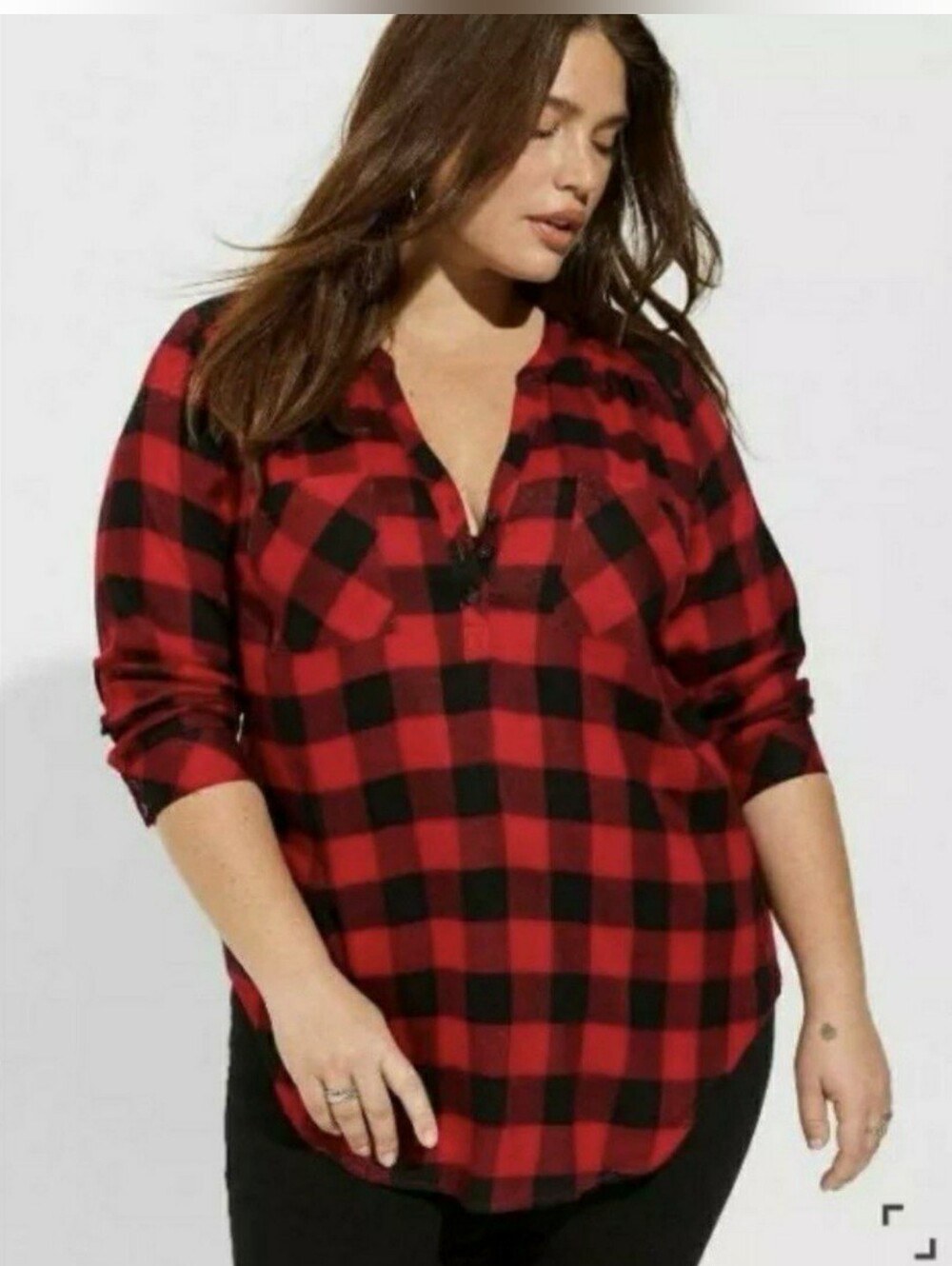 Torrid Red and Black Plaid Button-Up Shirt Size 3X